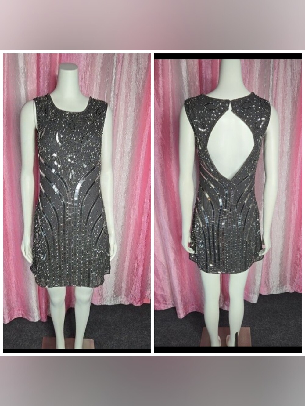 Frock and Frill Gray Exquisite Sequin Beaded Lined Cocktail Dress Size 6